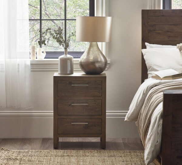 Heritage - Reclaimed Pine 3 Drawer Bedside Table - Pine - Wooden - Happy Beds
