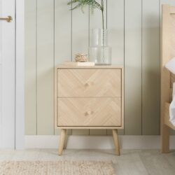 Herringford - 2 Drawer Bedside Table - Oak - Wooden - Happy Beds