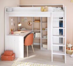 Higher - Single - Kids High Sleeper Bed - White - Wood - 3ft - Happy Beds
