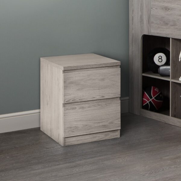 Jupiter - 2 Drawer Bedside Table - Grey Oak - Wooden - Happy Beds