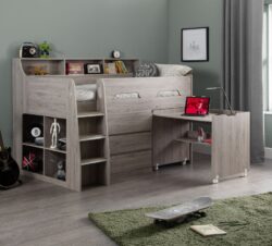 Jupiter - Single - Kids Mid Sleeper Cabin Bed - Grey - Wood - 3ft - Happy Beds
