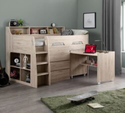 Jupiter - Single - Kids Mid Sleeper Cabin Bed - Oak - Wood - 3ft - Happy Beds