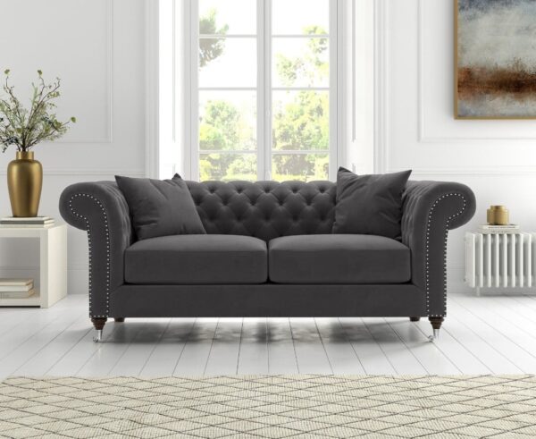 Kensington Chesterfield Dark Grey Velvet 2 Seater Sofa
