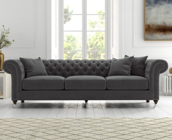 Kensington Chesterfield Dark Grey Velvet 3 Seater Sofa