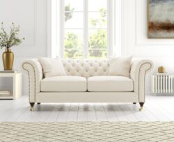 Kensington Chesterfield Ivory Linen 2 Seater Sofa