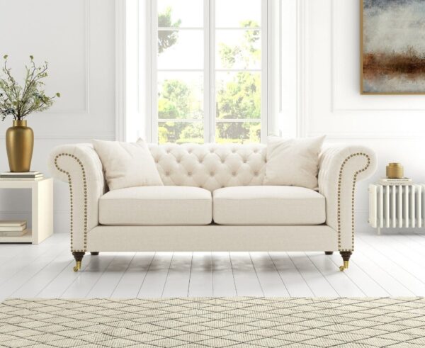Kensington Chesterfield Ivory Linen 2 Seater Sofa