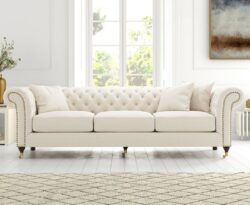 Kensington Chesterfield Ivory Linen 3 Seater Sofa