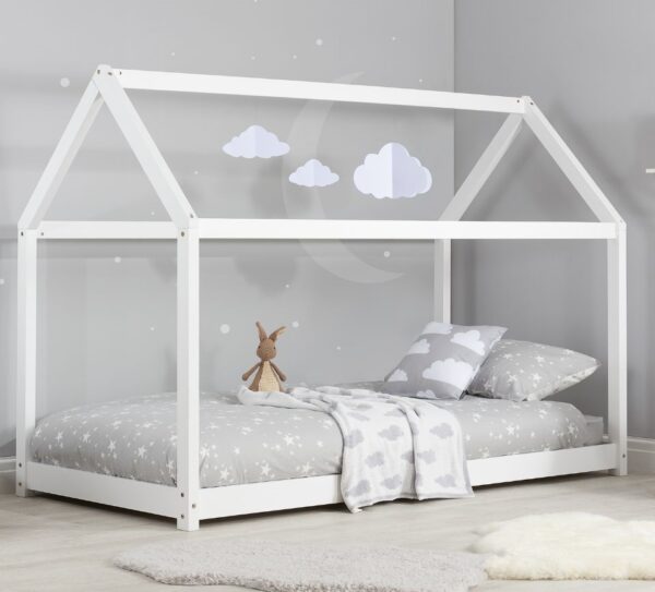 Kids House Shaped Bed Frame Bed - White - Wood - 3ft - Happy Beds