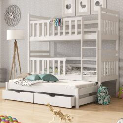 Krakow Wooden Bunk Bed Bonnell Mattress And Trundle In Matt White