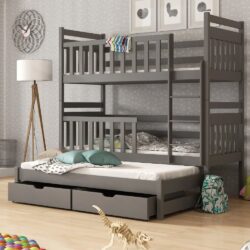 Krakow Wooden Bunk Bed With Foam Mattress And Trundle In Graphite