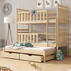 Krakow Wooden Bunk Bed With Foam Mattress And Trundle In Pine