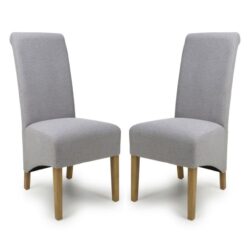 Kyoto Green Fabric Dining Chairs With Oak Legs In Pair