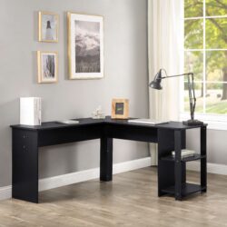 L-Shaped Corner Computer Desk with Storage, Large Home Office Gaming Desk, Workstation for Home Office, Easy Assembly, 140x140x75 cm, Black Aosom UK