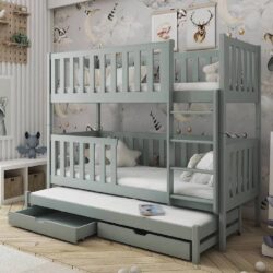 Lampe Wooden Bunk Bed With Bonnell Mattress And Trundle In Grey