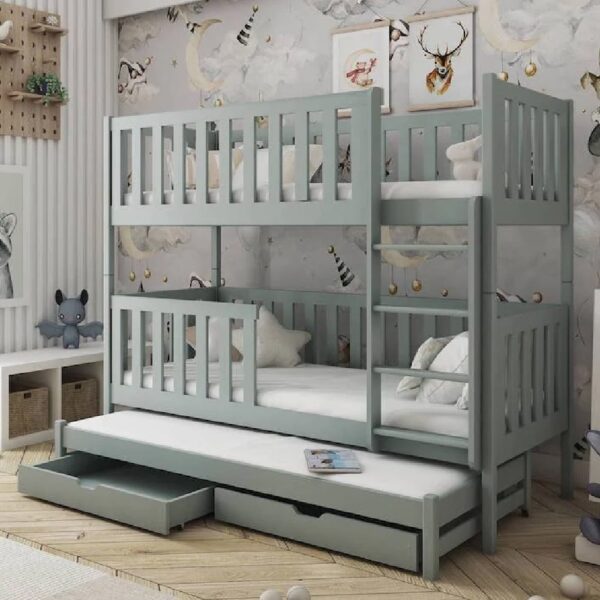Lampe Wooden Bunk Bed With Bonnell Mattress And Trundle In Grey