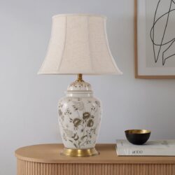 Lightsin Chrysanthemum Ceramic and Copper Table Lamp with Fabric Shade