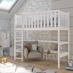 Lititz Wooden Bunk Bed With Bonnell Mattress And Ladder In White