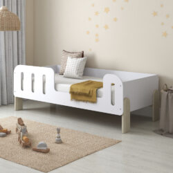 Lola - Single - Kids Bed with Side Rails - White/Pale Wood - Particleboard - 3ft