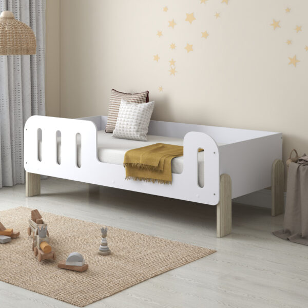 Lola - Single - Kids Bed with Side Rails - White/Pale Wood - Particleboard - 3ft