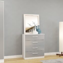 Lynx - 4 Drawer Chest - White/Grey - Wooden - Happy Beds