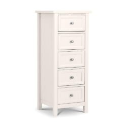 Maine - 5 Drawer Tall Chest - White - Wooden - Happy Beds