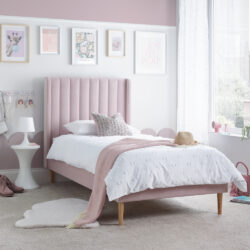 Marlow - Single - Low Foot-End Kids' Bed - Pink - Velvet - 3ft - Happy Beds