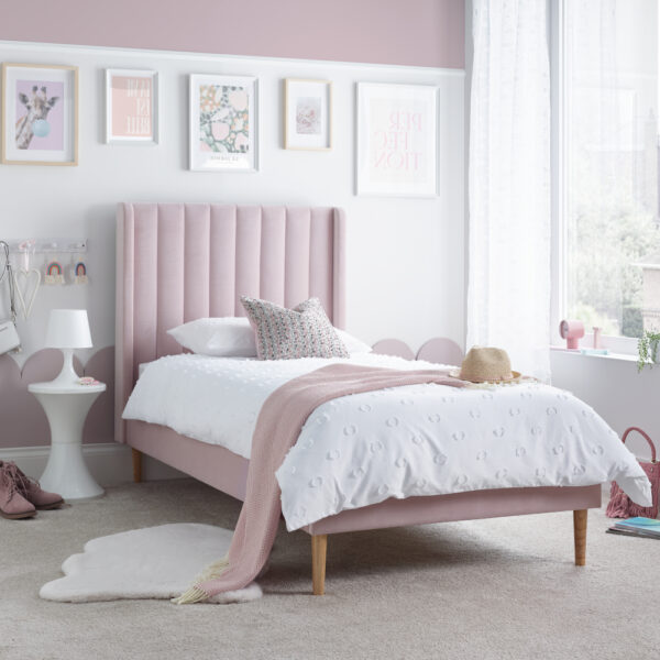 Marlow - Single - Low Foot-End Kids' Bed - Pink - Velvet - 3ft - Happy Beds