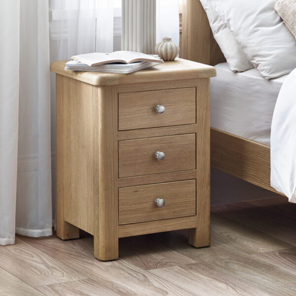 Memphis - 3 Drawer Bedside Table - Limed Oak - Wooden - Happy Beds