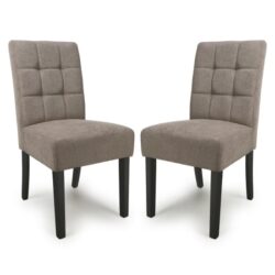 Mendoza Light Brown Fabric Dining Chairs With Black Legs In Pair
