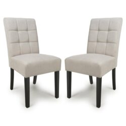 Mendoza Natural Fabric Dining Chairs With Black Legs In Pair