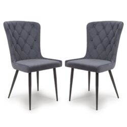 Merill Grey Velvet Dining Chairs With Metal Legs In Pair