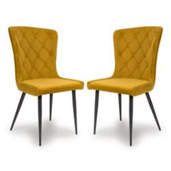Merill Mustard Velvet Dining Chairs With Metal Legs In Pair