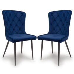 Merill Navy Velvet Dining Chairs With Metal Legs In Pair