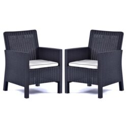 Mili Anthracite Rattan Effect Tub Armchairs In Pair