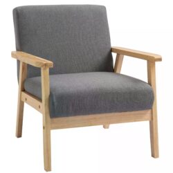 Minimalistic Accent Chair Wood Frame w/Thick Linen Cushions Wide Seat HOMCOM Mid Century Armchair Home Furniture Bedroom Office Grey Aosom UK