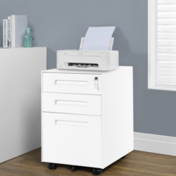 Mobile File Cabinet with 3 Storage Drawers, Lockable Casters, Enamel Finish, Steel Side Table for Office, Study, 41L x 52W x 60H cm, White Aosom.UK