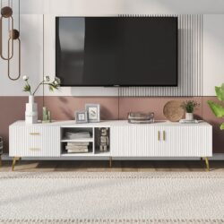 Modern TV Units with Storage for 75-Inch Televisions, MDF Construction, Metal Legs, Corner TV Stand for Living Room, 180x35x41 cm, White Aosom.UK