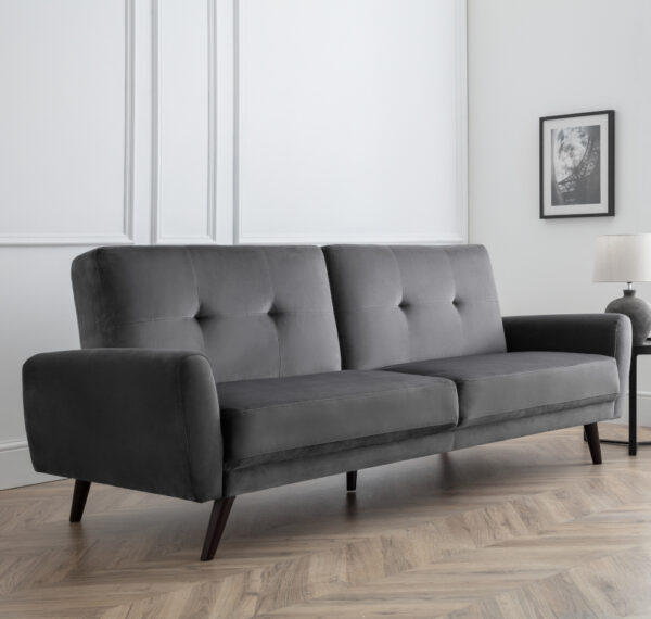 Monza - 2 Seater Sofa Bed - Grey - Velvet - Happy Beds