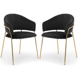 Monzo Black Velvet Dining Chairs With Gold Legs In Pair