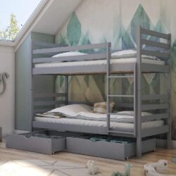 Newry Wooden Bunk Bed With Foam Mattress In Matt Grey