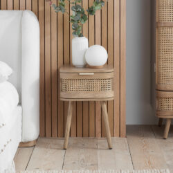 Noah - 1 Drawer Bedside Table - Oak - Rattan - Wooden