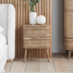 Noah - 2 Drawer Bedside Table - Oak - Rattan - Wooden