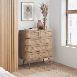 Noah - 5 Drawer Chest of Drawers - Oak - Rattan - Wooden