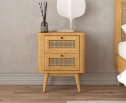 Oak Rattan 2 Drawer Bedside Chest