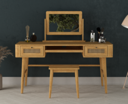 Oak Rattan Dressing Table Set