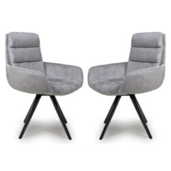 Oakley Silver Chenille Fabric Dining Chairs Swivel In Pair
