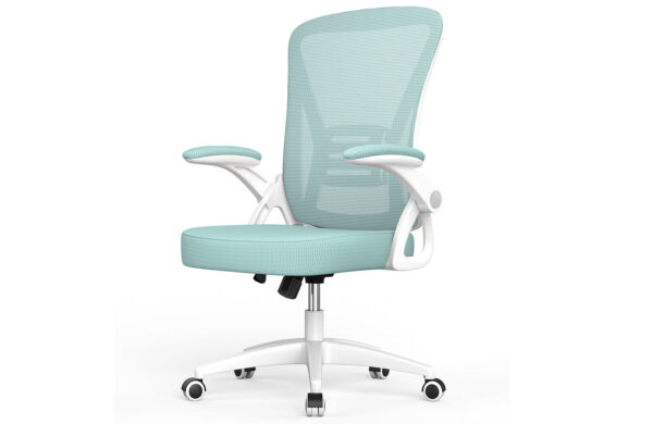 Office Chair Ergonomic Desk Chair with 90¡ã Flip-up Armrest Height Adjustable for Home Office, Green/White