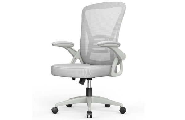 Office Chair Ergonomic Desk Chair with 90¡ã Flip-up Armrest Height Adjustable for Home Office, Grey