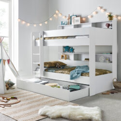 Oliver - Single - Storage Bunk Bed with Underbed Trundle - White- 3ft - Happy Beds
