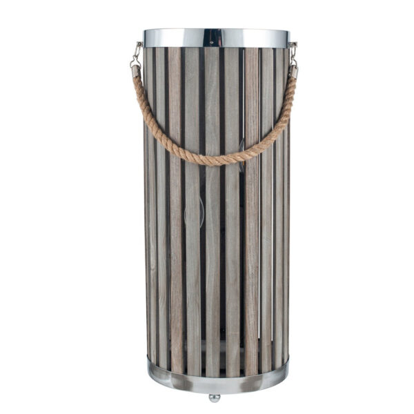 Olivia's Brittany Large Wash Wood Lantern Floor Lamp in Grey